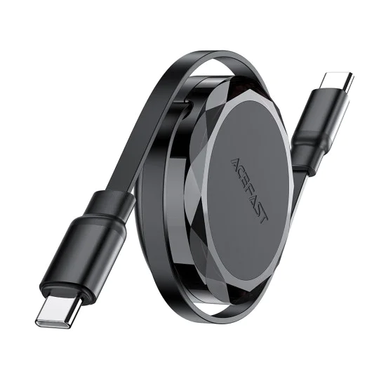 Кабел за данни C13-03 – Acefast, Type-C към Type-C, 60 W, кабел за данни за зареждане с двойно прибиране, бързо зареждане, 0,8 м – черен