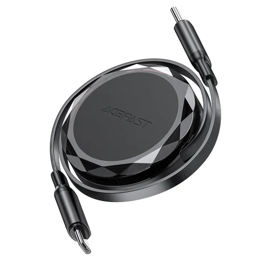 Кабел за данни C13-03 – Acefast, Type-C към Type-C, 60 W, кабел за данни за зареждане с двойно прибиране, бързо зареждане, 0,8 м – черен