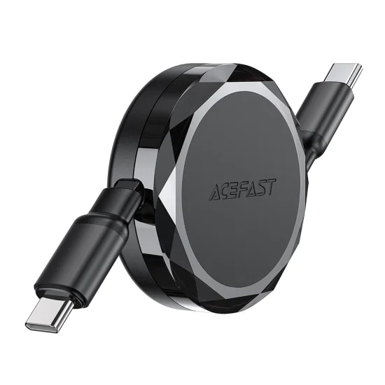 Кабел за данни C13-03 – Acefast, Type-C към Type-C, 60 W, кабел за данни за зареждане с двойно прибиране, бързо зареждане, 0,8 м – черен