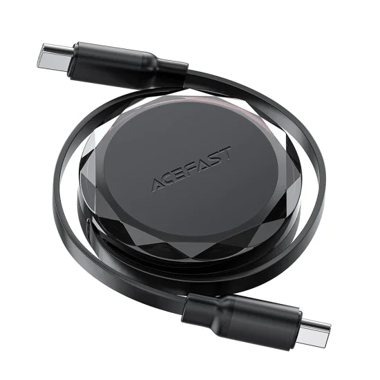 Кабел за данни C13-03 – Acefast, Type-C към Type-C, 60 W, кабел за данни за зареждане с двойно прибиране, бързо зареждане, 0,8 м – черен