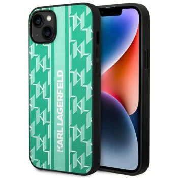 Калъф за IPhone 14 Plus - Karl Lagerfeld Hardcase Monogram (KLHCHCP14MPGKKLSKN) - Зелена лента