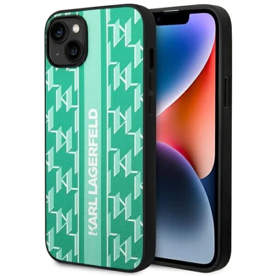 Калъф за IPhone 14 Plus - Karl Lagerfeld Hardcase Monogram (KLHCHCP14MPGKKLSKN) - Зелена лента