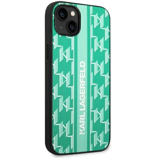 Калъф за IPhone 14 Plus - Karl Lagerfeld Hardcase Monogram (KLHCHCP14MPGKKLSKN) - Зелена лента