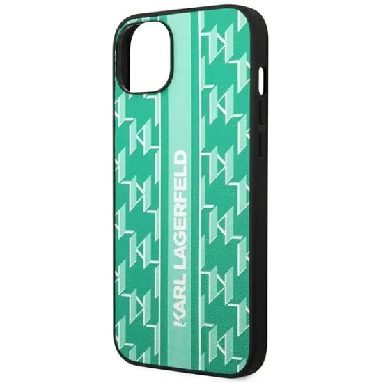 Калъф за IPhone 14 Plus - Karl Lagerfeld Hardcase Monogram (KLHCHCP14MPGKKLSKN) - Зелена лента