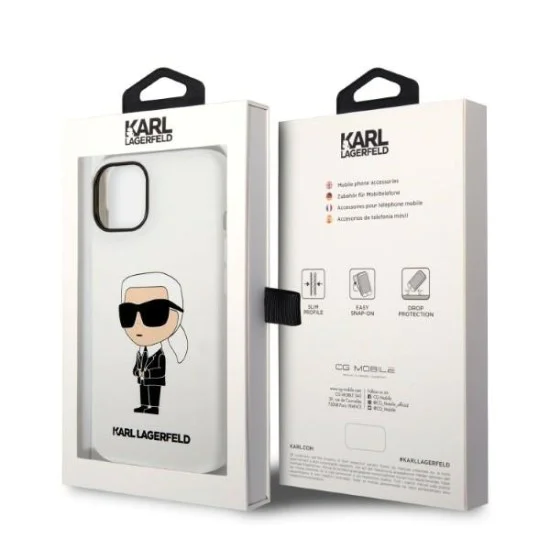 Калъф за iPhone 14 Plus - Karl Lagerfeld Silicone (KLHCP14MSNIKBCH) - Бял Иконик