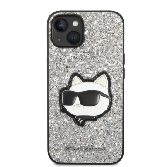 Калъф за iPhone 14 - Karl Lagerfeld Hardcase Glitter (KLHCHCP14SG2CPS) - Silver Choupette Patch