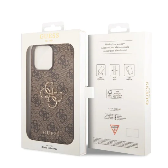 Калъф за iPhone 15 Pro - Guess Hardcase 4G Big Metal Logo - Кафяв