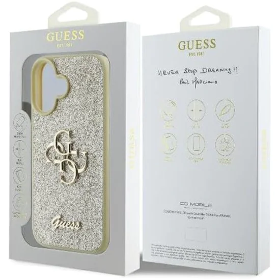 Калъф за iPhone 16 Plus - Guess Glitter Fixed Big 4G (GUHCP16MHG4SGGD) - Златен