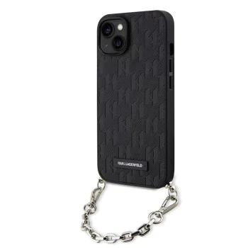 Калъф за iPhone 14 - Karl Lagerfeld Saffiano Monogram Chain (KLHCP14SSACKLHPK) - Черен