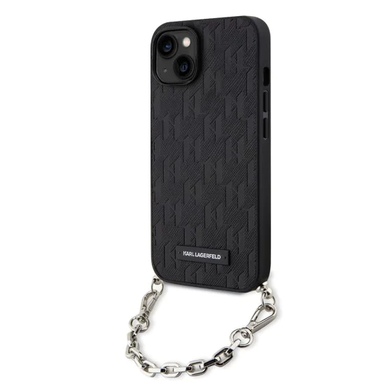 Калъф за iPhone 14 - Karl Lagerfeld Saffiano Monogram Chain (KLHCP14SSACKLHPK) - Черен