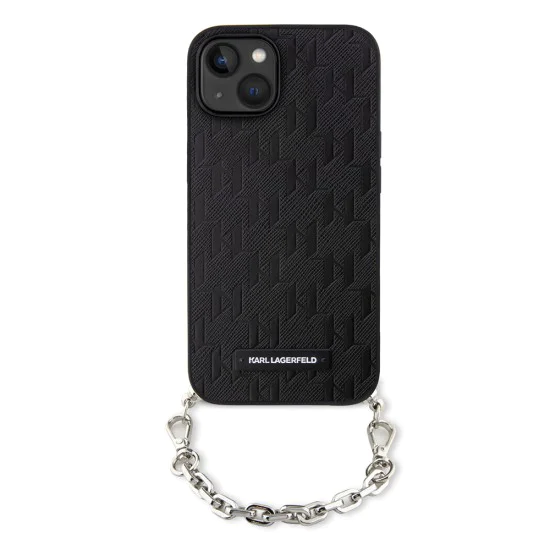 Калъф за iPhone 14 - Karl Lagerfeld Saffiano Monogram Chain (KLHCP14SSACKLHPK) - Черен