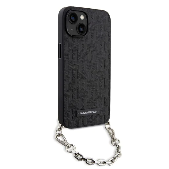 Калъф за iPhone 14 - Karl Lagerfeld Saffiano Monogram Chain (KLHCP14SSACKLHPK) - Черен