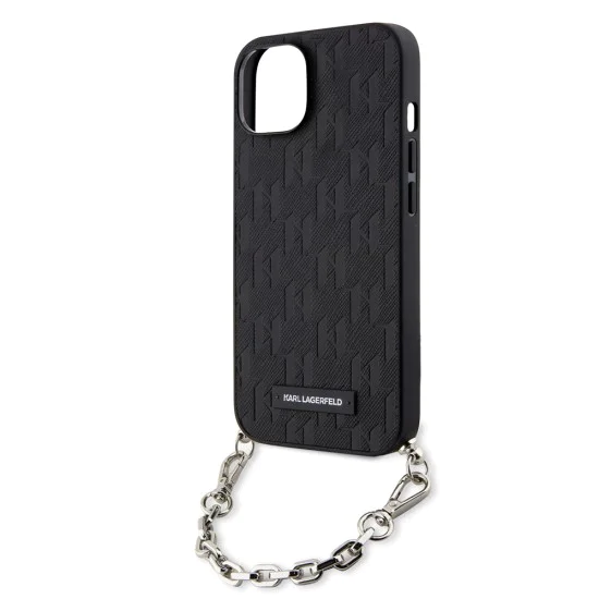 Калъф за iPhone 14 - Karl Lagerfeld Saffiano Monogram Chain (KLHCP14SSACKLHPK) - Черен