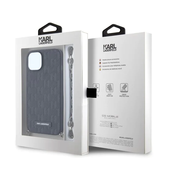 Калъф за iPhone 14 - Karl Lagerfeld Saffiano Monogram Chain (KLHCP14SSACKLHPK) - Черен
