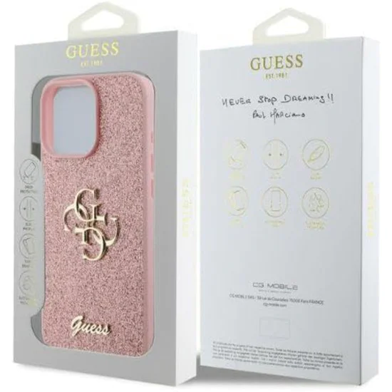 Калъф за iPhone 16 Pro - Guess Glitter Fixed Big 4G (GUHCP16LHGG4SGP) - Розов