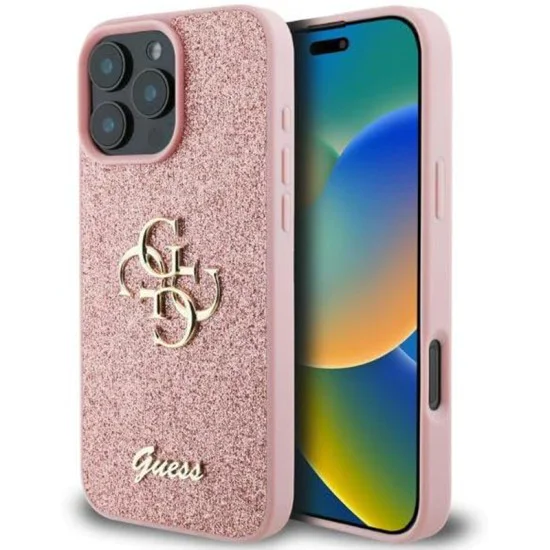 Калъф за iPhone 16 Pro - Guess Glitter Fixed Big 4G (GUHCP16LHGG4SGP) - Розов