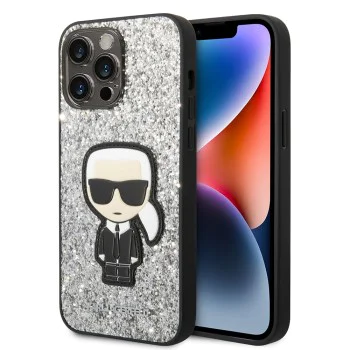 Калъф за iPhone 14 Pro Max - Karl Lagerfeld Hardcase Glitter (KLHCP14XGFKPG) - Silver Flakes Ikonik