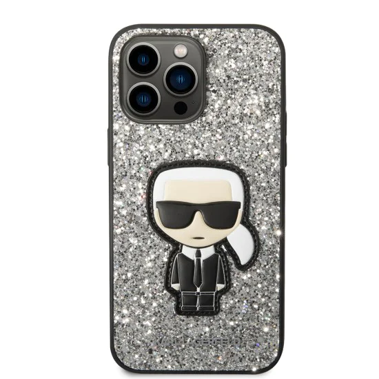 Калъф за iPhone 14 Pro Max - Karl Lagerfeld Hardcase Glitter (KLHCP14XGFKPG) - Silver Flakes Ikonik