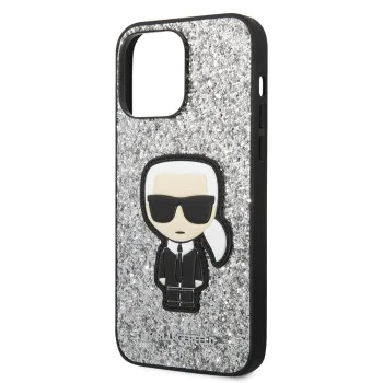 Калъф за iPhone 14 Pro Max - Karl Lagerfeld Hardcase Glitter (KLHCP14XGFKPG) - Silver Flakes Ikonik