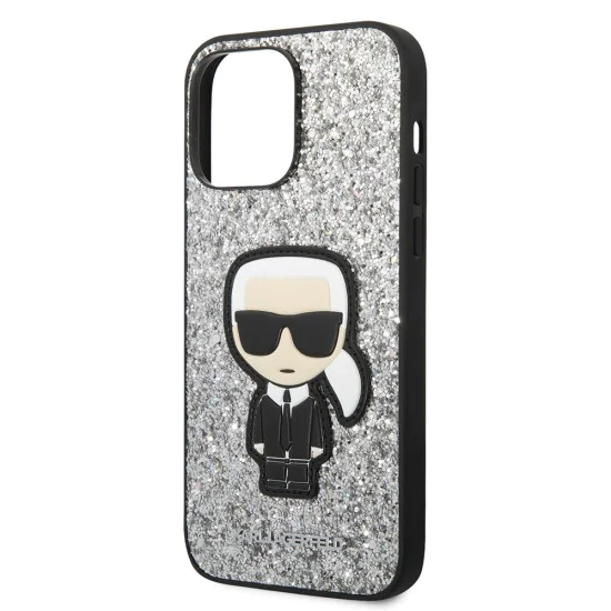 Калъф за iPhone 14 Pro Max - Karl Lagerfeld Hardcase Glitter (KLHCP14XGFKPG) - Silver Flakes Ikonik