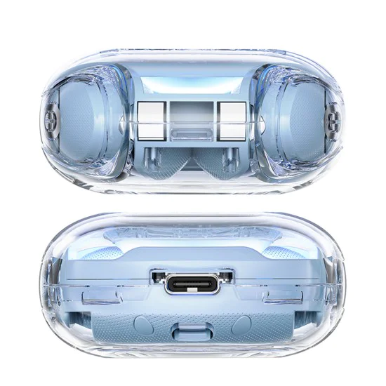 Безжични слушалки T8 – Acefast, USB-C, IPX4, Bluetooth 5.3, AI намаляване на шума при повикване, цифров дисплей, 480 mAh – ледено синьо