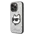 Калъф за iPhone 14 Pro Max - Karl Lagerfeld Hardcase Glitter (KLHCP14XG2CPS) - Silver Choupette Patch