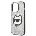Калъф за iPhone 14 Pro Max - Karl Lagerfeld Hardcase Glitter (KLHCP14XG2CPS) - Silver Choupette Patch