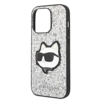 Калъф за iPhone 14 Pro Max - Karl Lagerfeld Hardcase Glitter (KLHCP14XG2CPS) - Silver Choupette Patch