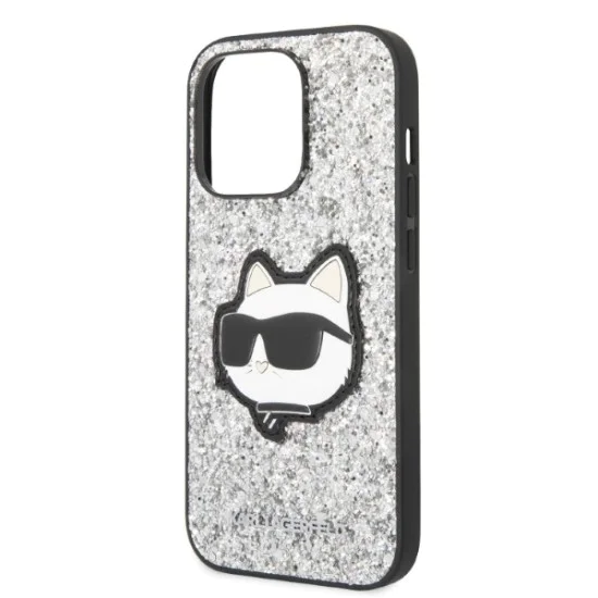 Калъф за iPhone 14 Pro Max - Karl Lagerfeld Hardcase Glitter (KLHCP14XG2CPS) - Silver Choupette Patch