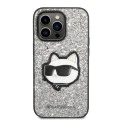 Калъф за iPhone 14 Pro Max - Karl Lagerfeld Hardcase Glitter (KLHCP14XG2CPS) - Silver Choupette Patch