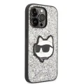 Калъф за iPhone 14 Pro Max - Karl Lagerfeld Hardcase Glitter (KLHCP14XG2CPS) - Silver Choupette Patch