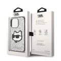 Калъф за iPhone 14 Pro Max - Karl Lagerfeld Hardcase Glitter (KLHCP14XG2CPS) - Silver Choupette Patch
