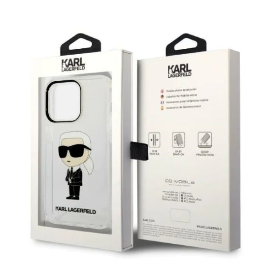 Калъф iPhone 14 Pro Max - Karl Lagerfeld Hardcase Transparent (KLHCP14XHNIKTCT) - Ikonik Karl Lagerfeld