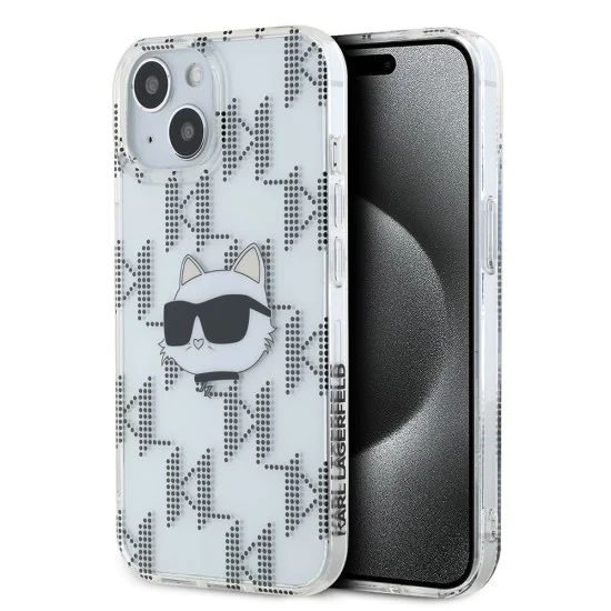 Калъф за iPhone 15 - Karl Lagerfeld IML Luxury (KLHCCHCP15SHKLLPCHT) - Transparent Choupette Head&Monogram