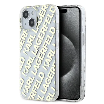 Калъф за iPhone 15 - Karl Lagerfeld IML Luxury (KLHCHCP15SHKFOEMD) - Gold Fullover Logo