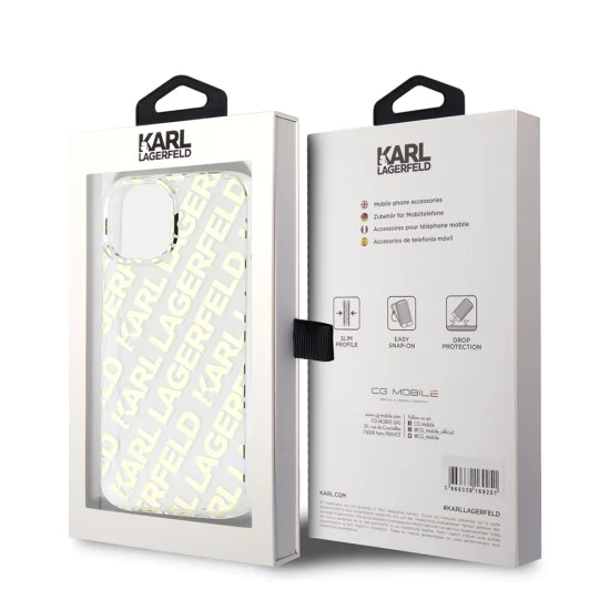 Калъф за iPhone 15 - Karl Lagerfeld IML Luxury (KLHCHCP15SHKFOEMD) - Gold Fullover Logo