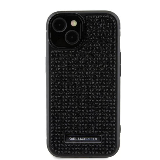 Калъф за IPhone 15 - Karl Lagerfeld Hardcase Rhinestone (KLHCHCP15SHDSPLK) - Метална плоча с лого