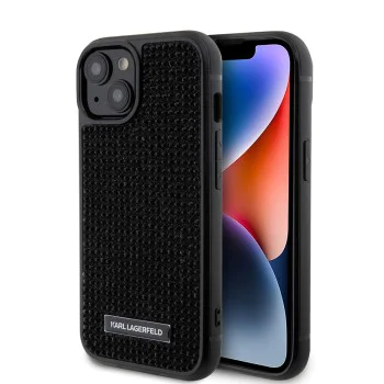 Калъф за IPhone 15 - Karl Lagerfeld Hardcase Rhinestone (KLHCHCP15SHDSPLK) - Метална плоча с лого