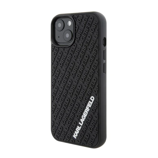 Калъф за iPhone 15 - Karl Lagerfeld 3D Design (KLHCP15S3DMKRLK) - гумено мулти лого