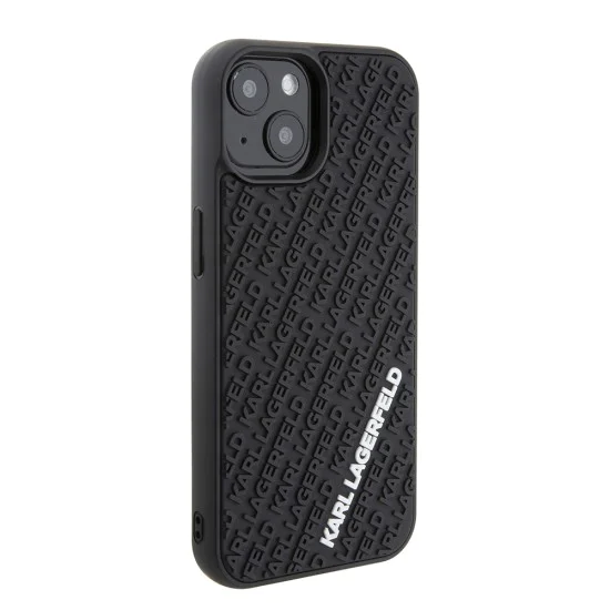 Калъф за iPhone 15 - Karl Lagerfeld 3D Design (KLHCP15S3DMKRLK) - гумено мулти лого