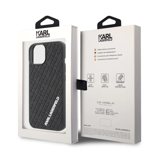 Калъф за iPhone 15 - Karl Lagerfeld 3D Design (KLHCP15S3DMKRLK) - гумено мулти лого