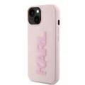 Калъф за iPhone 15 - Karl Lagerfeld 3D Design (KLHCP15S3DMBKCP) - Розово гумено блестящо лого