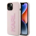 Калъф за iPhone 15 - Karl Lagerfeld 3D Design (KLHCP15S3DMBKCP) - Розово гумено блестящо лого