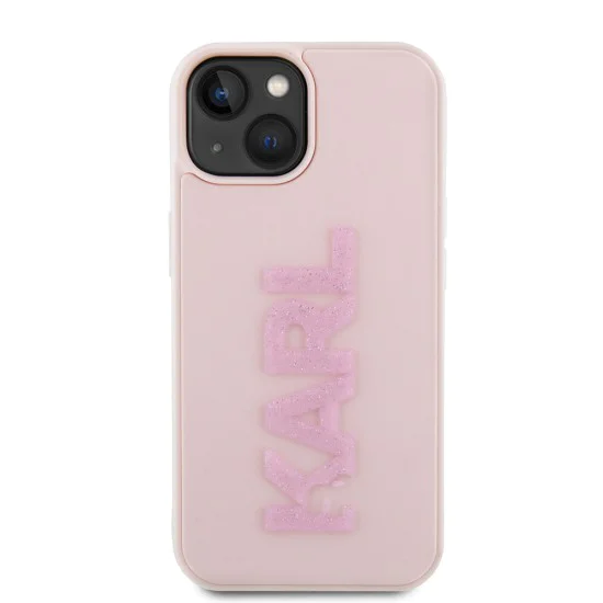 Калъф за iPhone 15 - Karl Lagerfeld 3D Design (KLHCP15S3DMBKCP) - Розово гумено блестящо лого