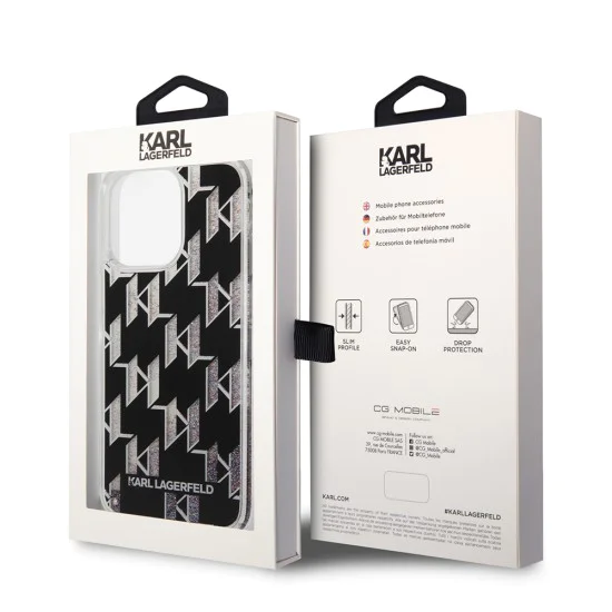 Калъф за iPhone 14 Pro Max - Karl Lagerfeld Hardcase Liquid Glitter (KLHCP14XLMNMK) - монограм