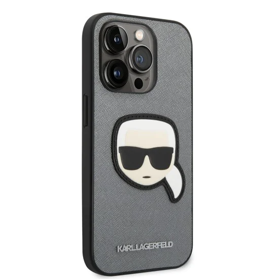 Калъф за iPhone 14 Pro Max - Karl Lagerfeld Saffiano (KLHCP14XSAPKKHG) - Silver Karl`s Head