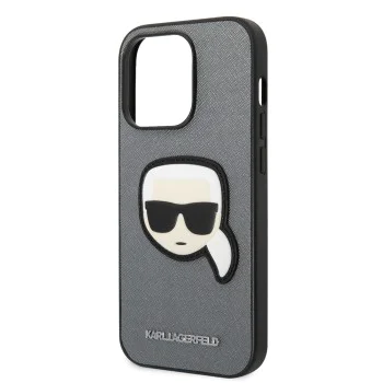 Калъф за iPhone 14 Pro Max - Karl Lagerfeld Saffiano (KLHCP14XSAPKKHG) - Silver Karl`s Head
