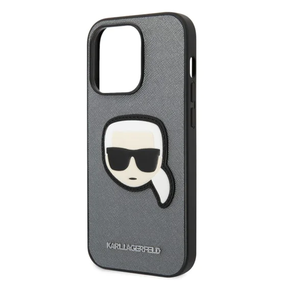 Калъф за iPhone 14 Pro Max - Karl Lagerfeld Saffiano (KLHCP14XSAPKKHG) - Silver Karl`s Head