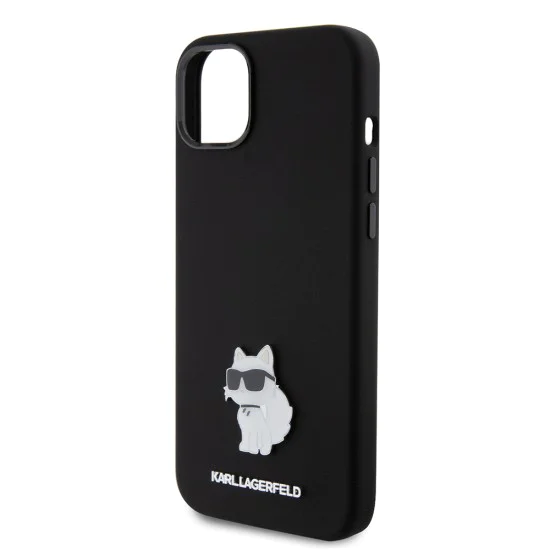Калъф за iPhone 15 Plus - Karl Lagerfeld Silicone (KLHCP15MSMHCHCNPK) - Choupette Metal Pin