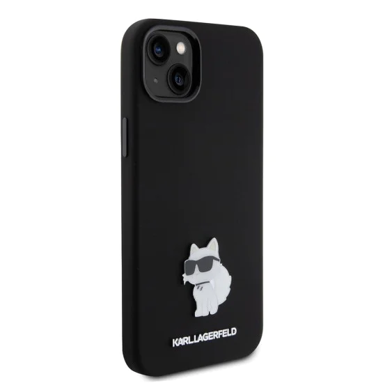 Калъф за iPhone 15 Plus - Karl Lagerfeld Silicone (KLHCP15MSMHCHCNPK) - Choupette Metal Pin